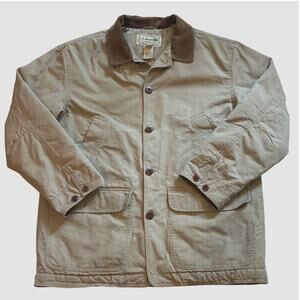LL Bean Coat Men Large Beige Quilted Lined Canvas Chore Field Barn Jacket *FLAW*